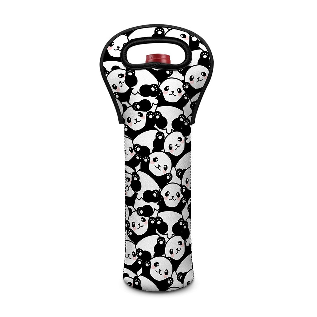 Cute Happy Panda Pattern Print Single Neoprene Wine Tote