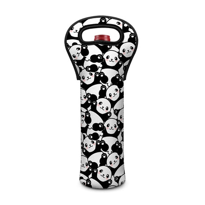 Cute Happy Panda Pattern Print Single Neoprene Wine Tote