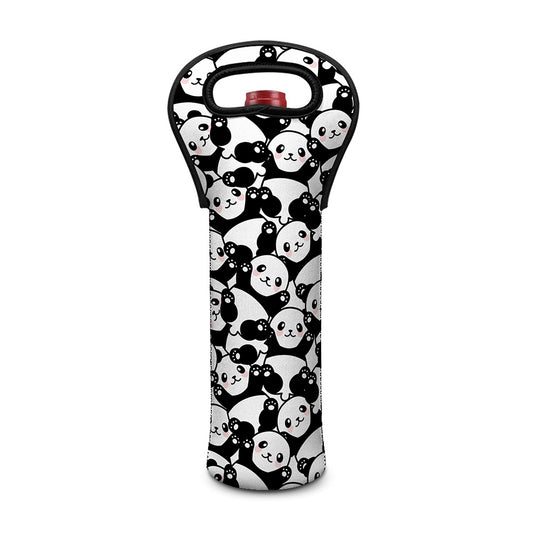 Cute Happy Panda Pattern Print Single Neoprene Wine Tote