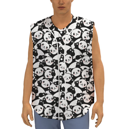 Cute Happy Panda Pattern Print Sleeveless Baseball Jersey