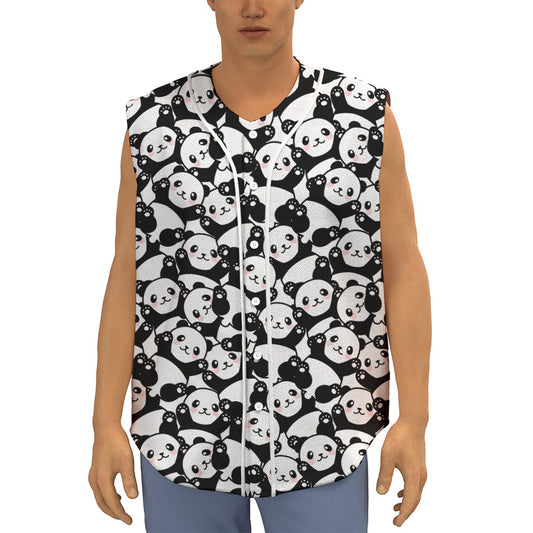 Cute Happy Panda Pattern Print Sleeveless Baseball Jersey