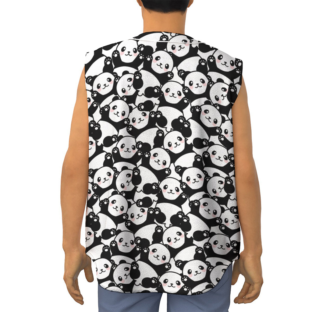 Cute Happy Panda Pattern Print Sleeveless Baseball Jersey