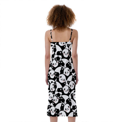 Cute Happy Panda Pattern Print Slim Fit Midi Cami Dress