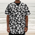 Cute Happy Panda Pattern Print Textured Short Sleeve Shirt