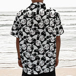Cute Happy Panda Pattern Print Textured Short Sleeve Shirt