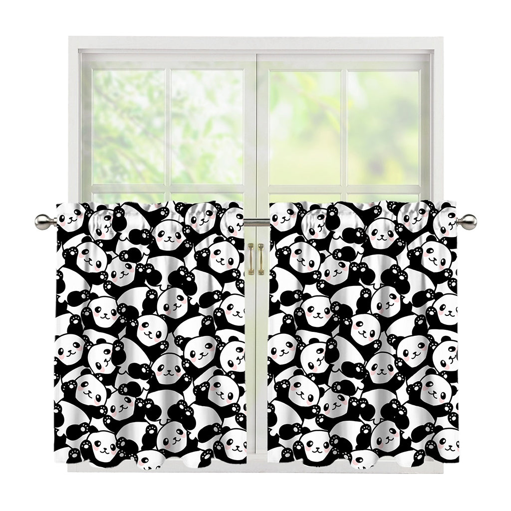 Cute Happy Panda Pattern Print Tier Curtains