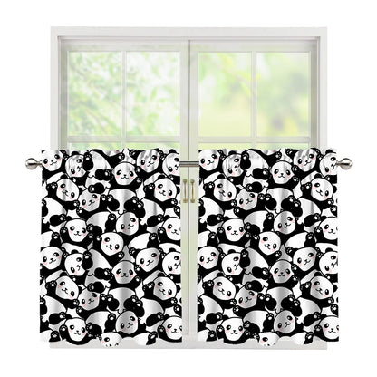 Cute Happy Panda Pattern Print Tier Curtains