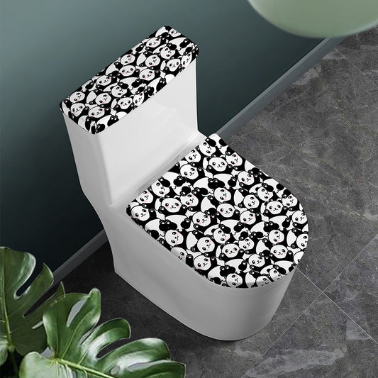 Cute Happy Panda Pattern Print Toilet Lid And Tank Cover Set