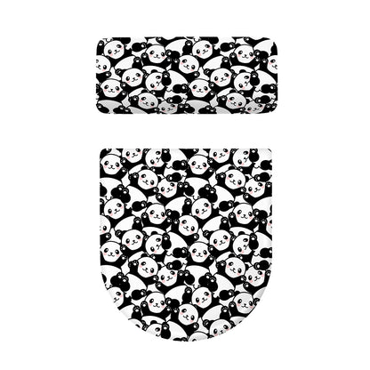 Cute Happy Panda Pattern Print Toilet Lid And Tank Cover Set