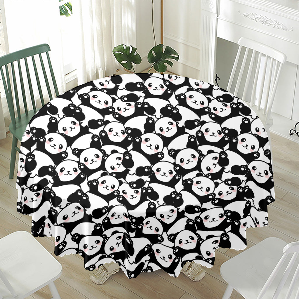 Cute Happy Panda Pattern Print Waterproof Round Tablecloth