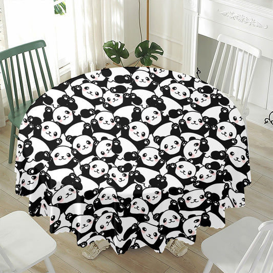 Cute Happy Panda Pattern Print Waterproof Round Tablecloth