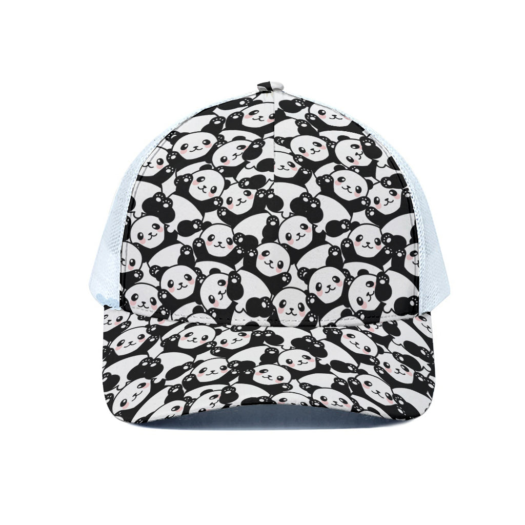 Cute Happy Panda Pattern Print White Mesh Trucker Cap