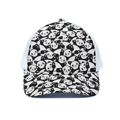 Cute Happy Panda Pattern Print White Mesh Trucker Cap