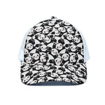 Cute Happy Panda Pattern Print White Mesh Trucker Cap