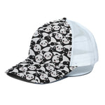 Cute Happy Panda Pattern Print White Mesh Trucker Cap