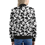 Cute Happy Panda Pattern Print Women's Bomber Jacket