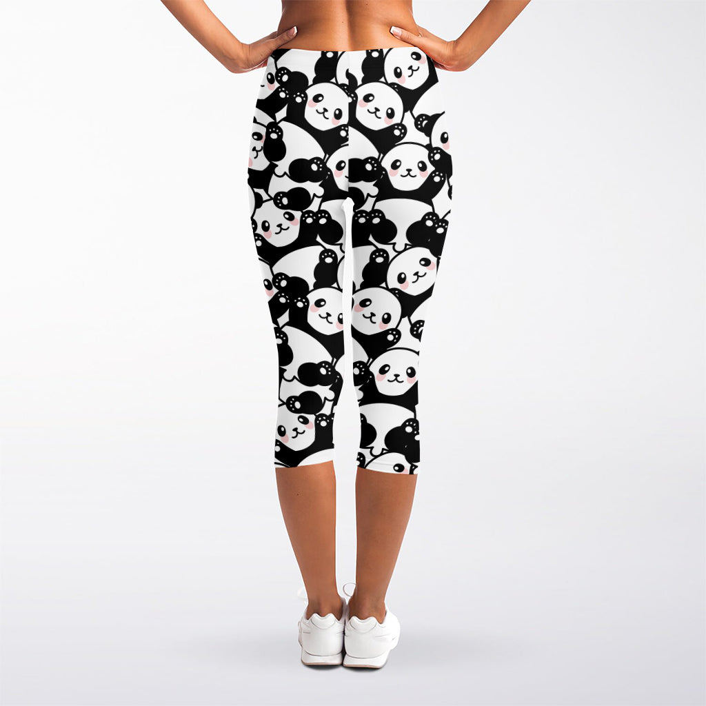 Cute Happy Panda Pattern Print Women's Capri Leggings
