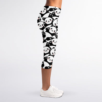 Cute Happy Panda Pattern Print Women's Capri Leggings