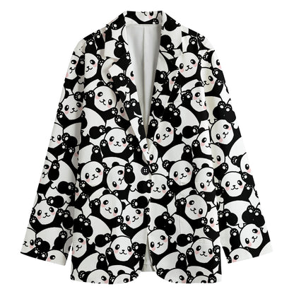 Cute Happy Panda Pattern Print Women's Cotton Blazer