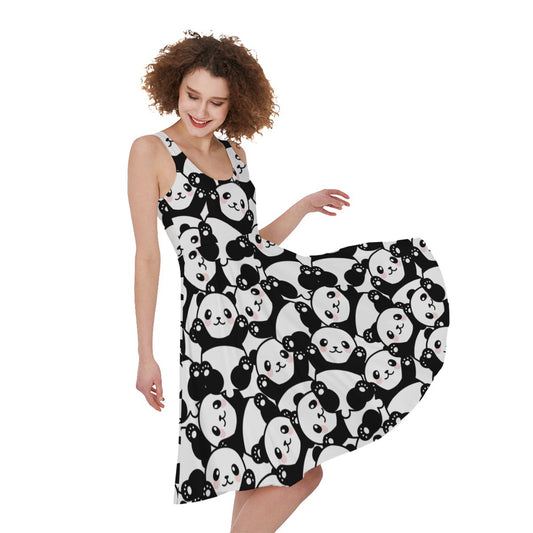 Cute Happy Panda Pattern Print Women's Sleeveless Dress