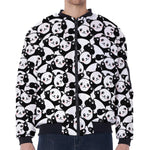 Cute Happy Panda Pattern Print Zip Sleeve Bomber Jacket