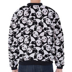 Cute Happy Panda Pattern Print Zip Sleeve Bomber Jacket