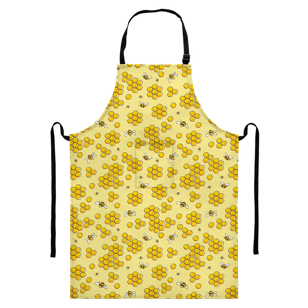 Cute Honey Bee Pattern Print Bib Apron With Pocket