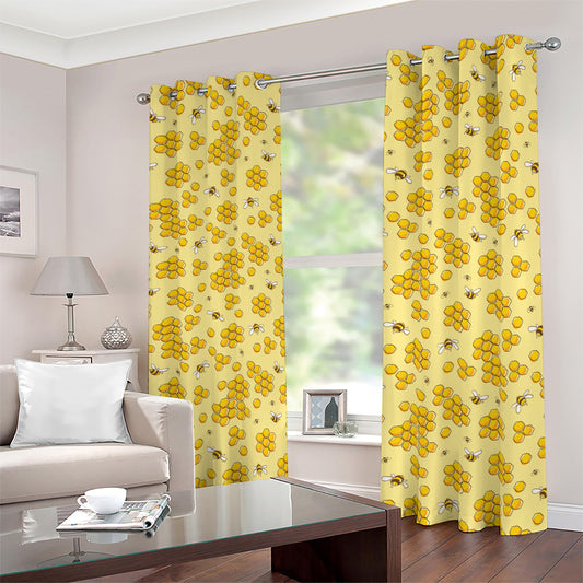 Cute Honey Bee Pattern Print Blackout Grommet Curtains