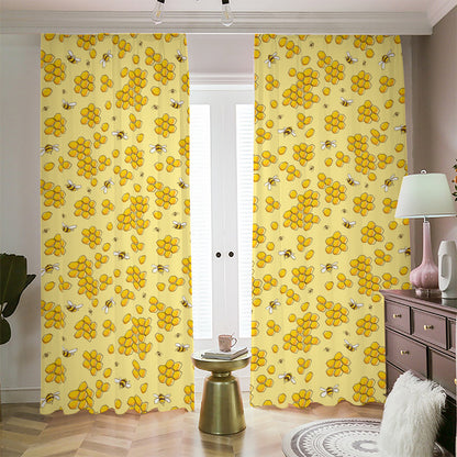 Cute Honey Bee Pattern Print Blackout Pencil Pleat Curtains