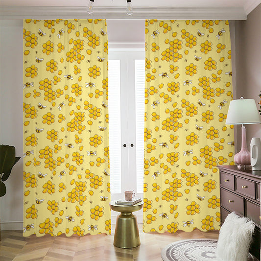 Cute Honey Bee Pattern Print Blackout Pencil Pleat Curtains