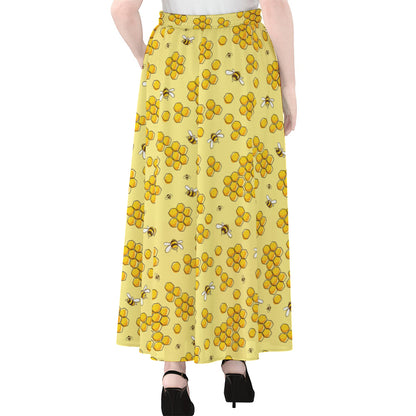 Cute Honey Bee Pattern Print Chiffon Maxi Skirt
