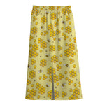 Cute Honey Bee Pattern Print Cotton Front Slit Maxi Skirt