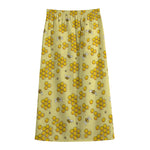 Cute Honey Bee Pattern Print Cotton Front Slit Maxi Skirt