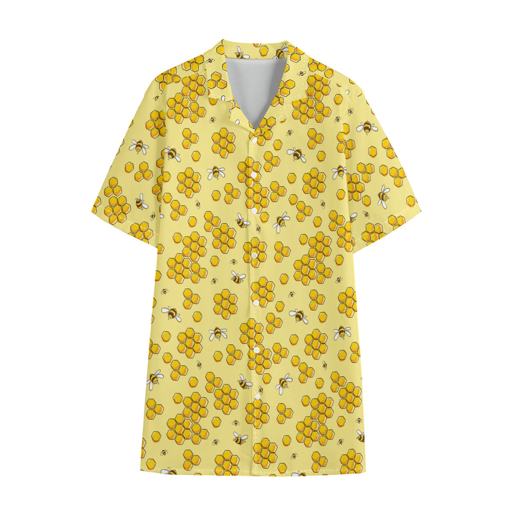 Cute Honey Bee Pattern Print Cotton Hawaiian Shirt