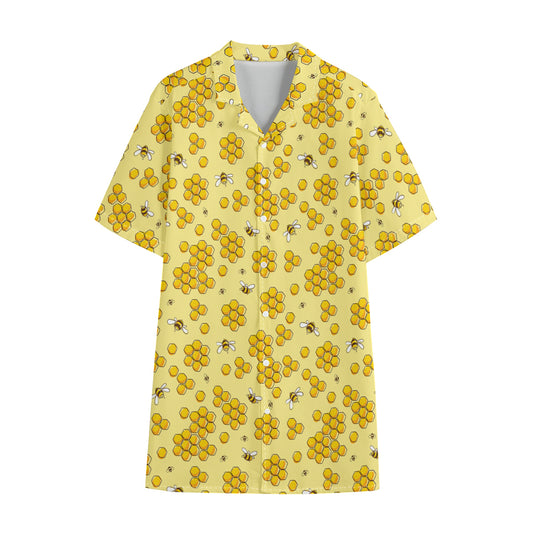 Cute Honey Bee Pattern Print Cotton Hawaiian Shirt
