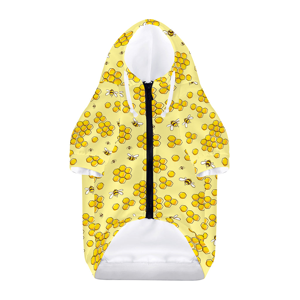 Cute Honey Bee Pattern Print Dog Zip Up Hoodie