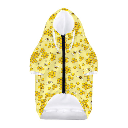 Cute Honey Bee Pattern Print Dog Zip Up Hoodie