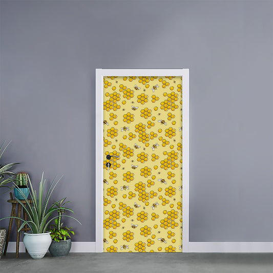 Cute Honey Bee Pattern Print Door Sticker
