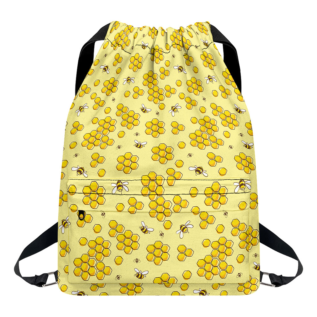 Cute Honey Bee Pattern Print Drawstring Backpack