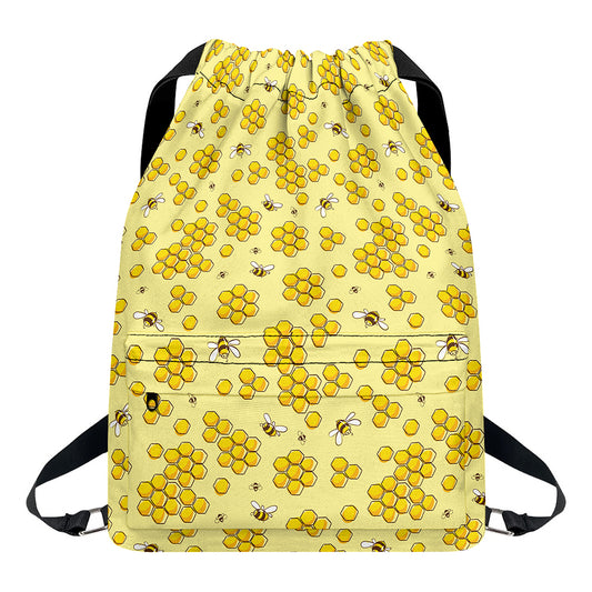 Cute Honey Bee Pattern Print Drawstring Backpack