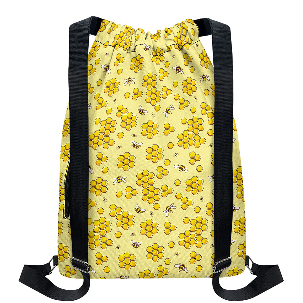 Cute Honey Bee Pattern Print Drawstring Backpack