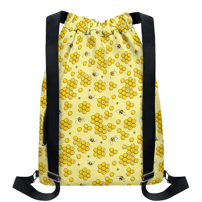 Cute Honey Bee Pattern Print Drawstring Backpack