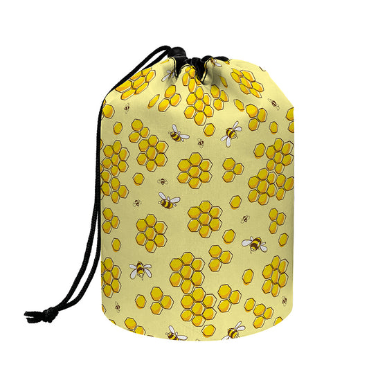 Cute Honey Bee Pattern Print Drawstring Makeup Bag