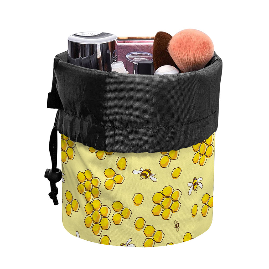 Cute Honey Bee Pattern Print Drawstring Makeup Bag