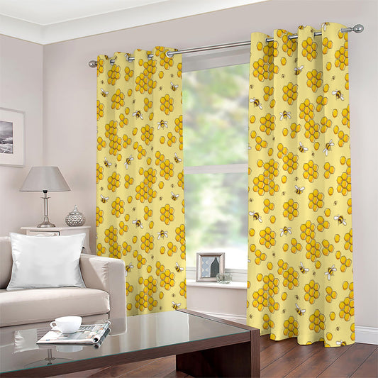 Cute Honey Bee Pattern Print Extra Wide Grommet Curtains