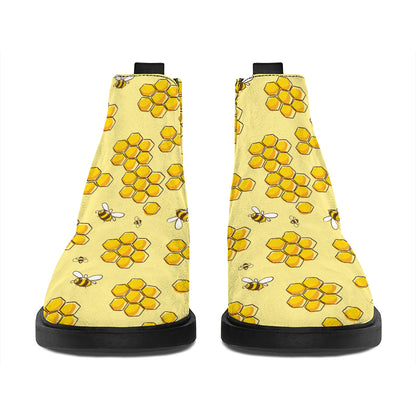 Cute Honey Bee Pattern Print Flat Ankle Boots