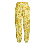 Cute Honey Bee Pattern Print Fleece Lined Knit Pants