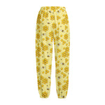 Cute Honey Bee Pattern Print Fleece Lined Knit Pants