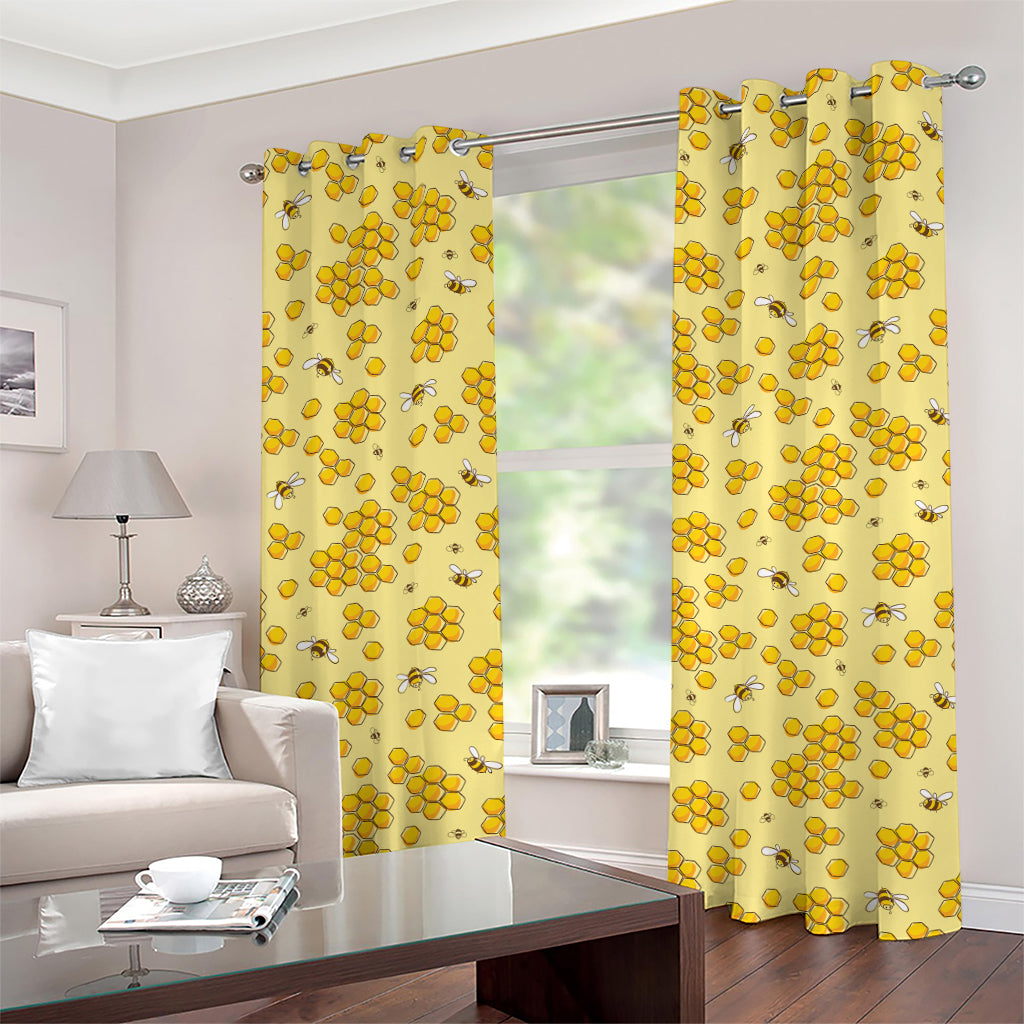 Cute Honey Bee Pattern Print Grommet Curtains