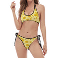 Cute Honey Bee Pattern Print Halter Scoop Tie Side Bikini